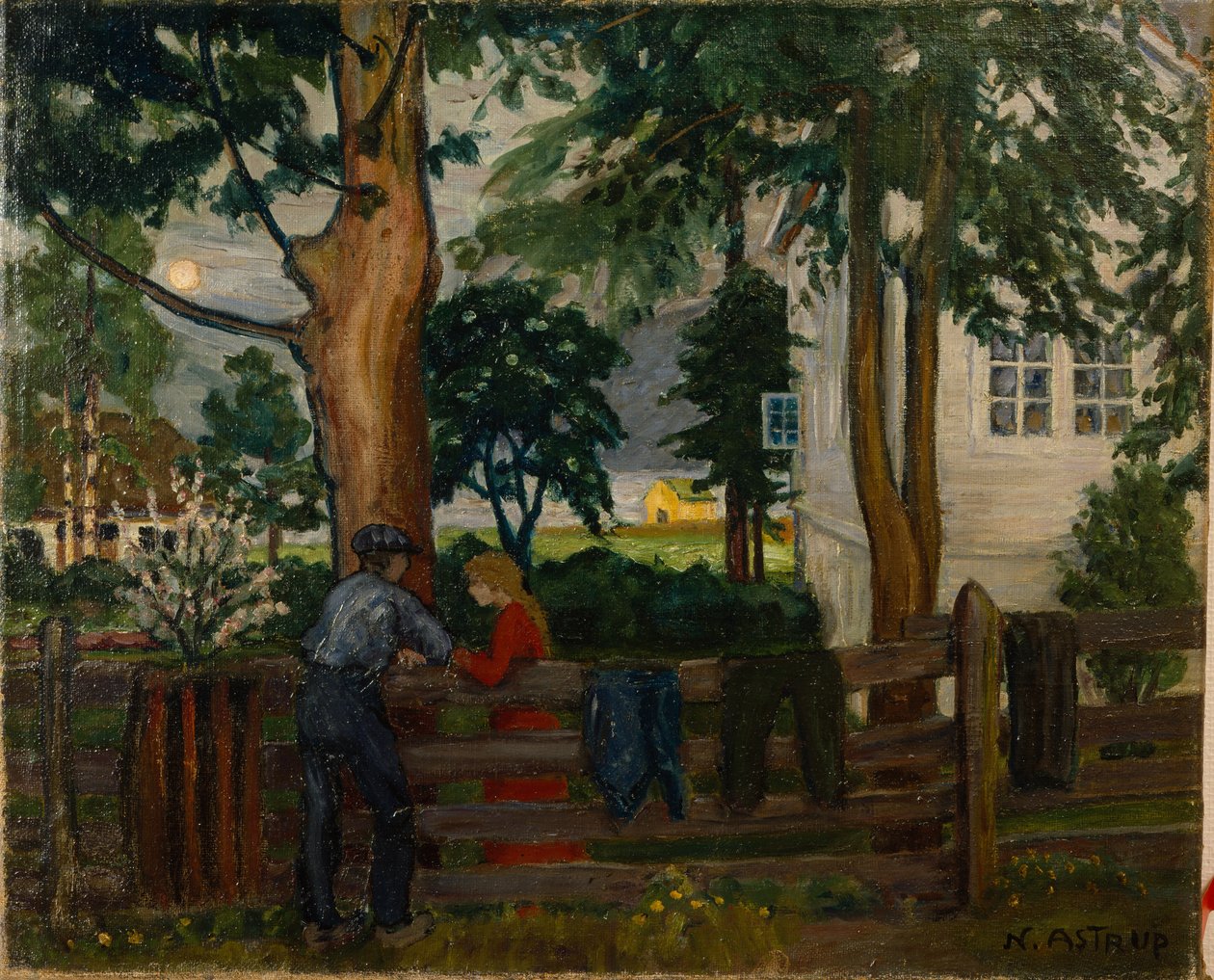 Sommarnatt vid trädgårdsporten (olja på duk) av Nikolai Astrup