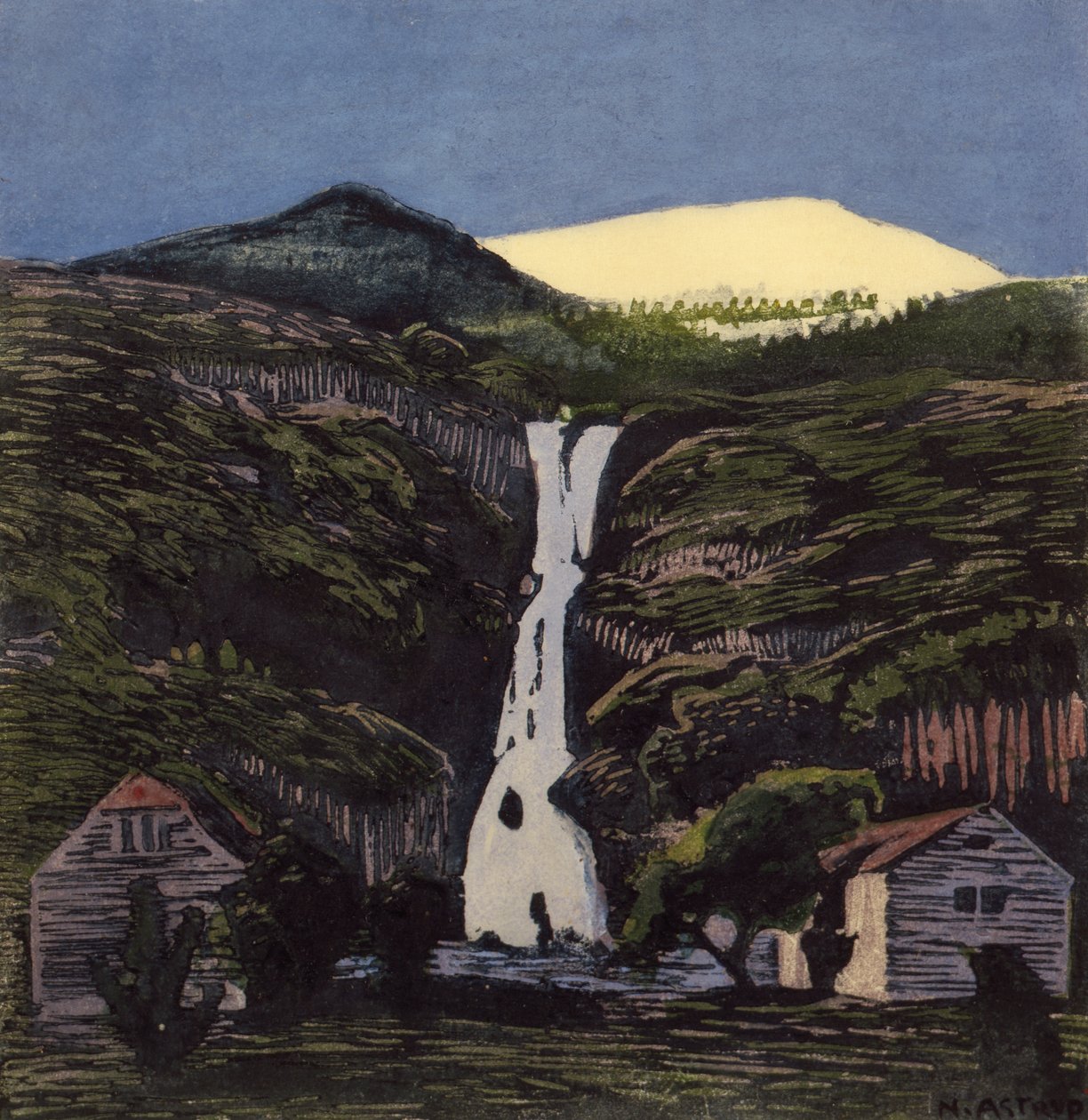 Vattenfall och glaciär av Nikolai Astrup