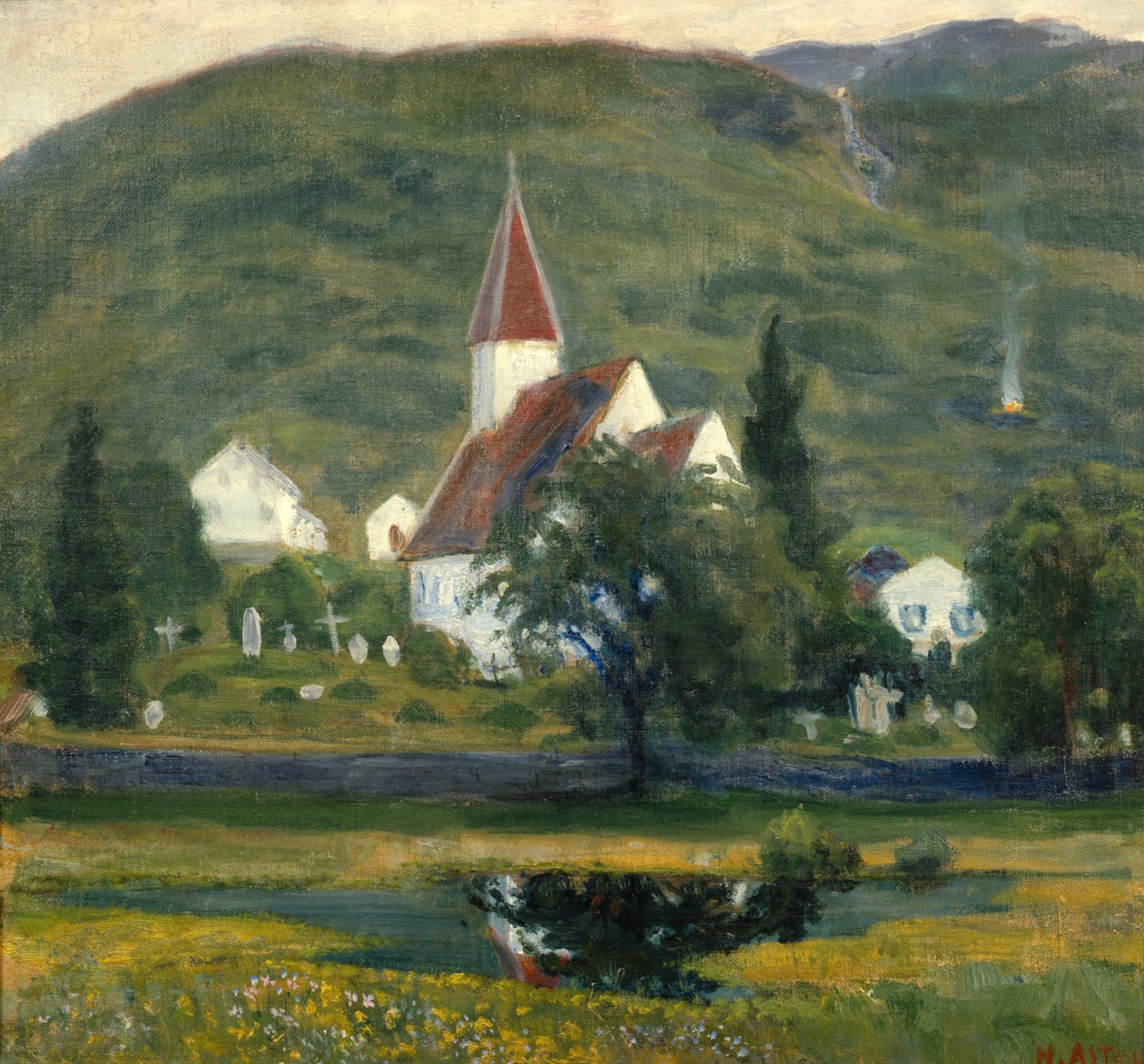 Ålhus kyrka, midsommar (målning) av Nikolai Astrup
