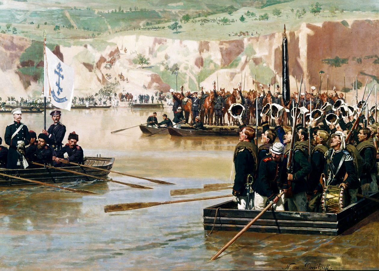 Ryssarna korsade Donau vid Svishtov i juni 1877 av Nikolai Dmitrievich Dmitriev Orenburgsky