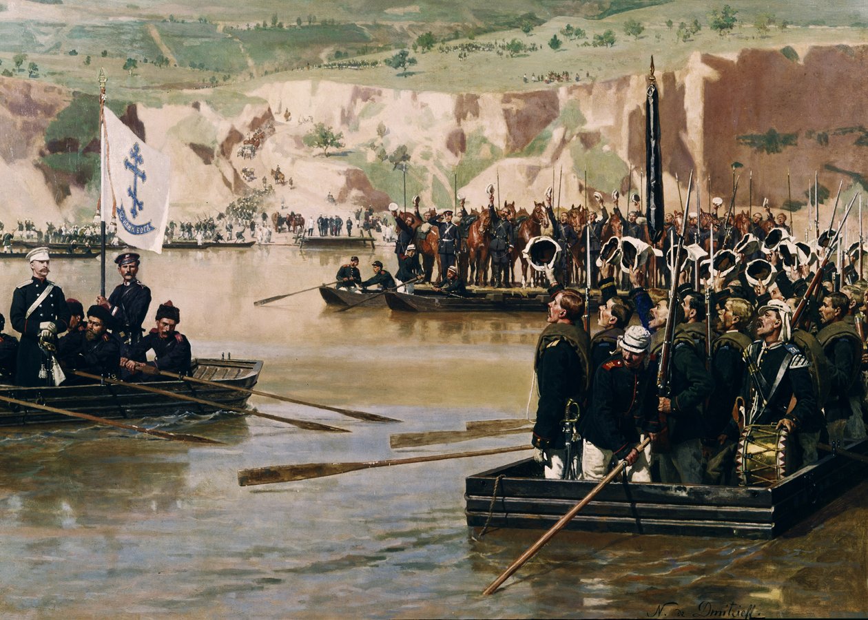 Ryssarna korsade Donau vid Svishtov i juni 1877, 1870-talet av Nikolai Dmitrievich Dmitriev Orenburgsky
