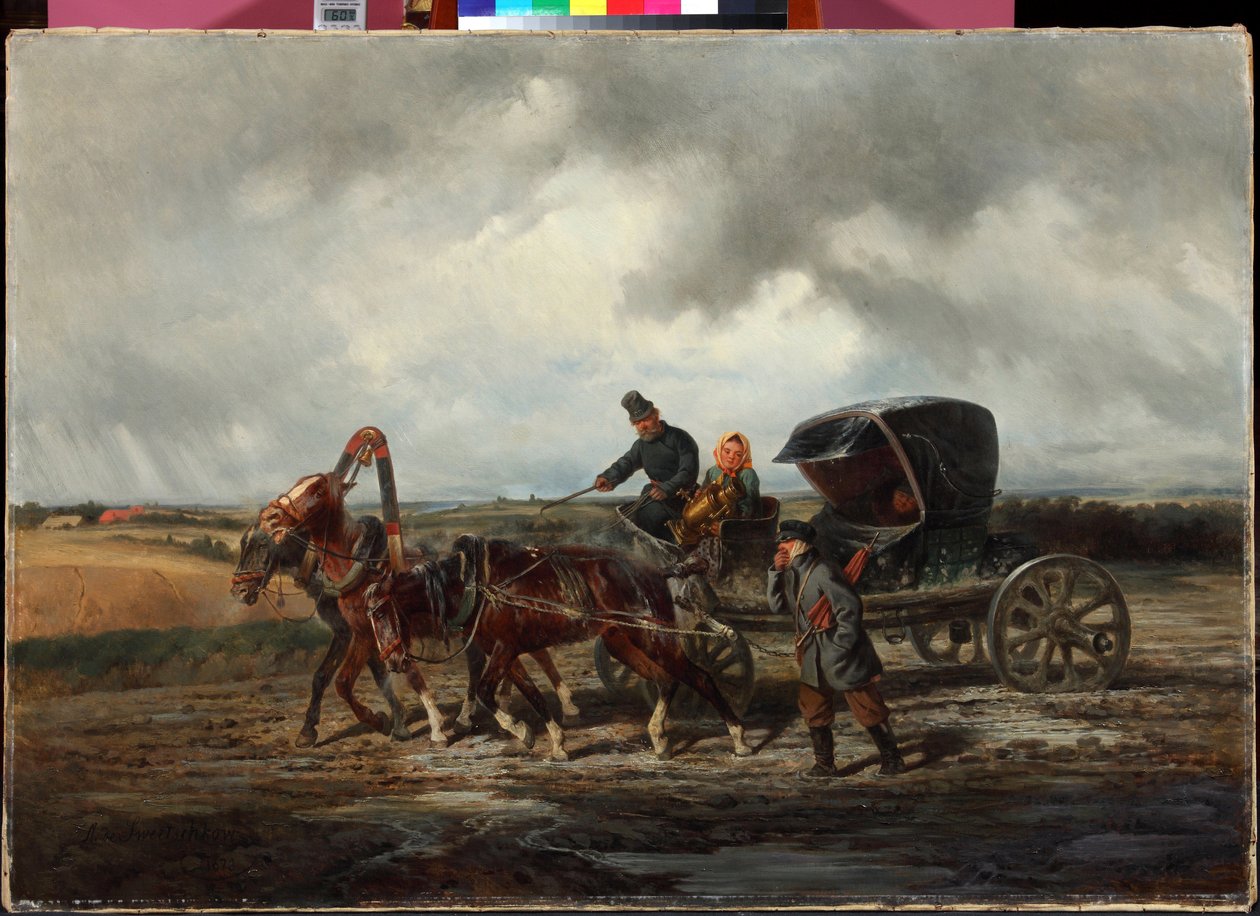 ""På vägen till tanddragaren"" (På vägen till tanddragaren) Målning av Nikolai Sverchkov (1817-1898) 1873 Privat samling av Nikolai Egorevich Sverchkov