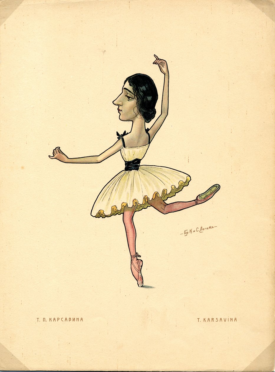 Balettdansösen Tamara Karsavina Från: Rysk balett i karikatyrer, 1902-1905 av Nikolai Gustavovich Legat