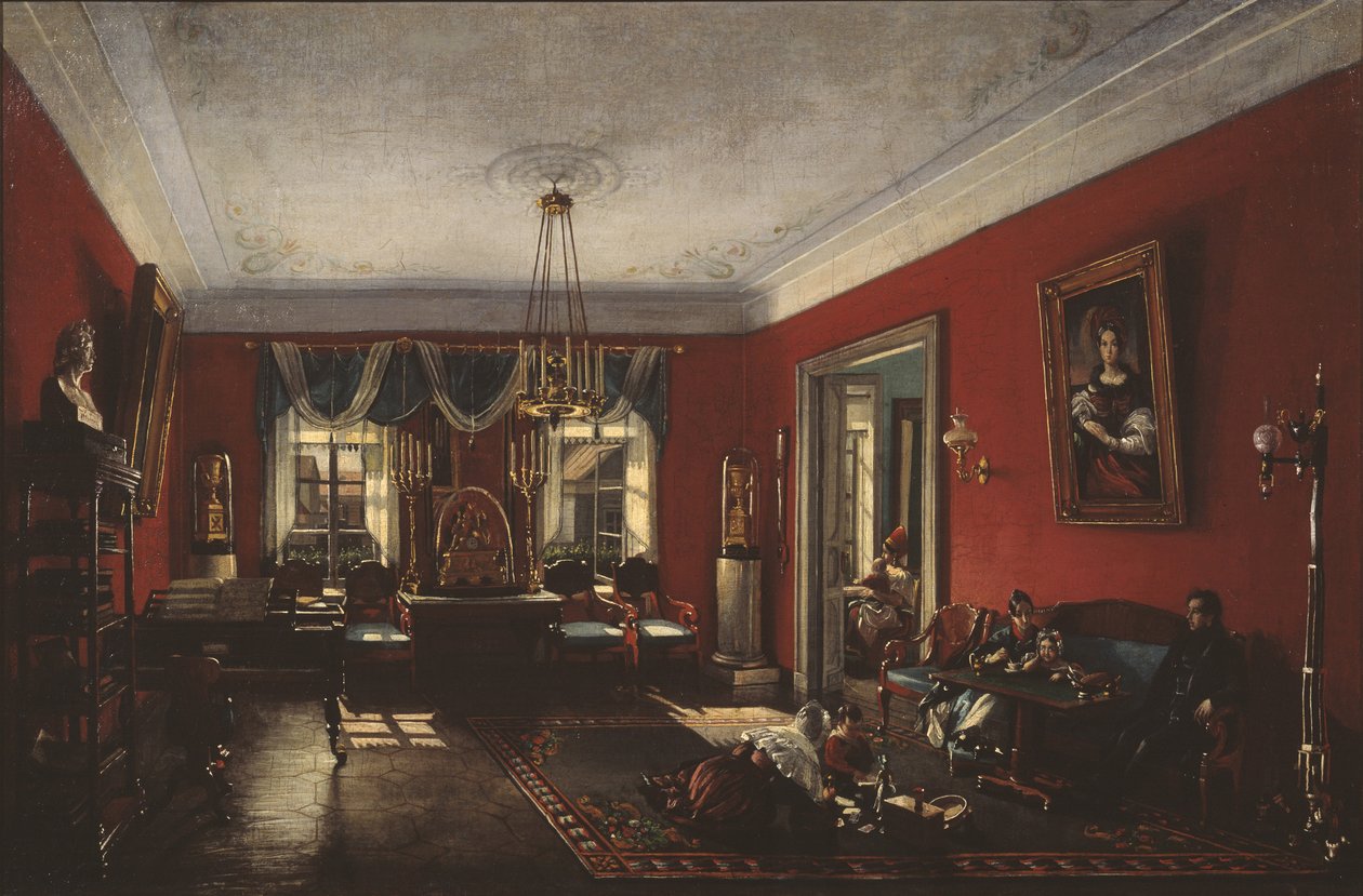 Salongen i Nashchokin-huset i Moskva, tidigt 1840-tal av Nikolai Ivanovich Podklyuchnikov