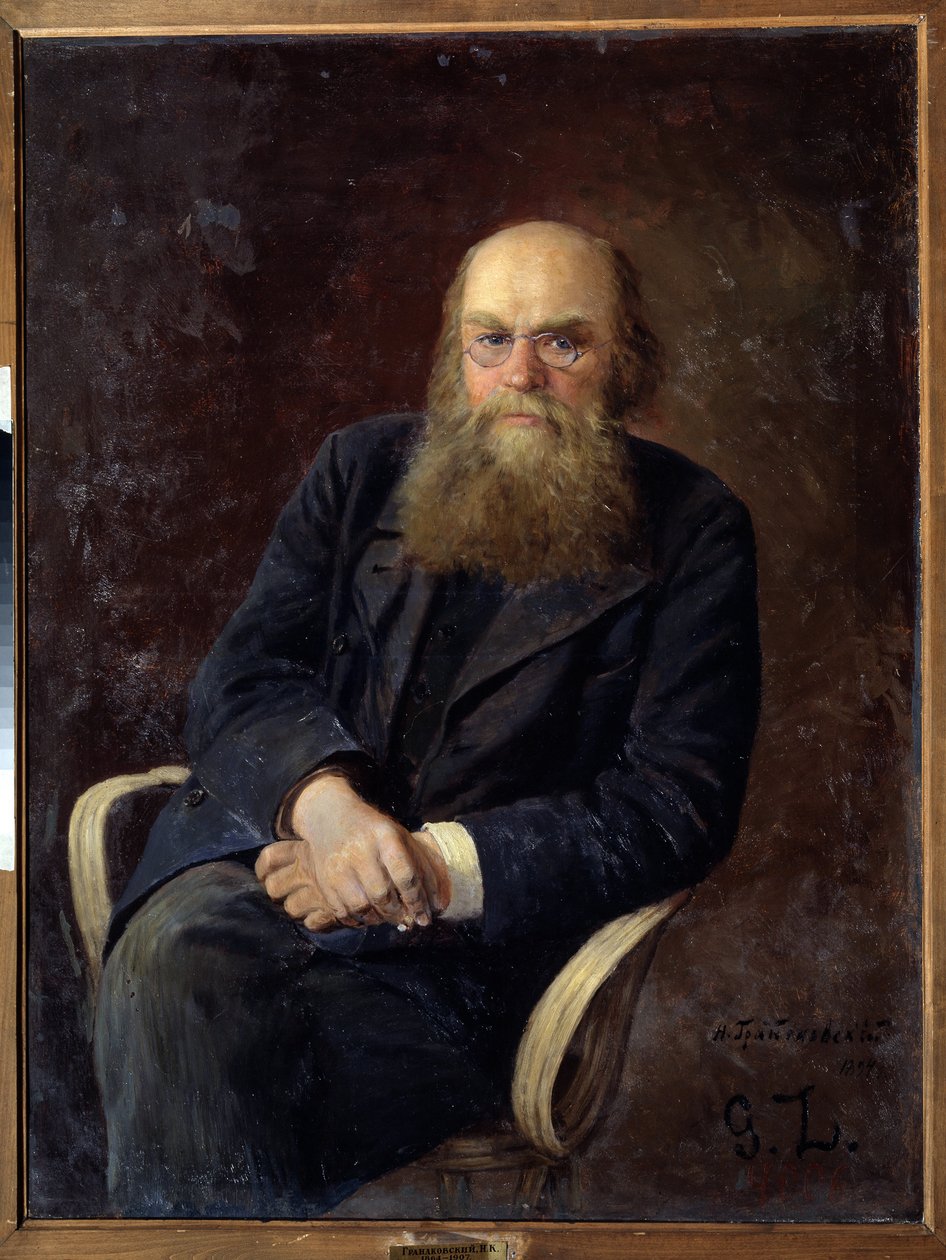 Porträtt av författaren Nikolay N. Zlatovratsky (1845-1911) (Porträtt av författaren N.N. Zlatovratsky). Målning av Nikolai Karlovich Grandkovsky (1864-1907), olja på duk av Nikolai Karlovich Grandkovsky