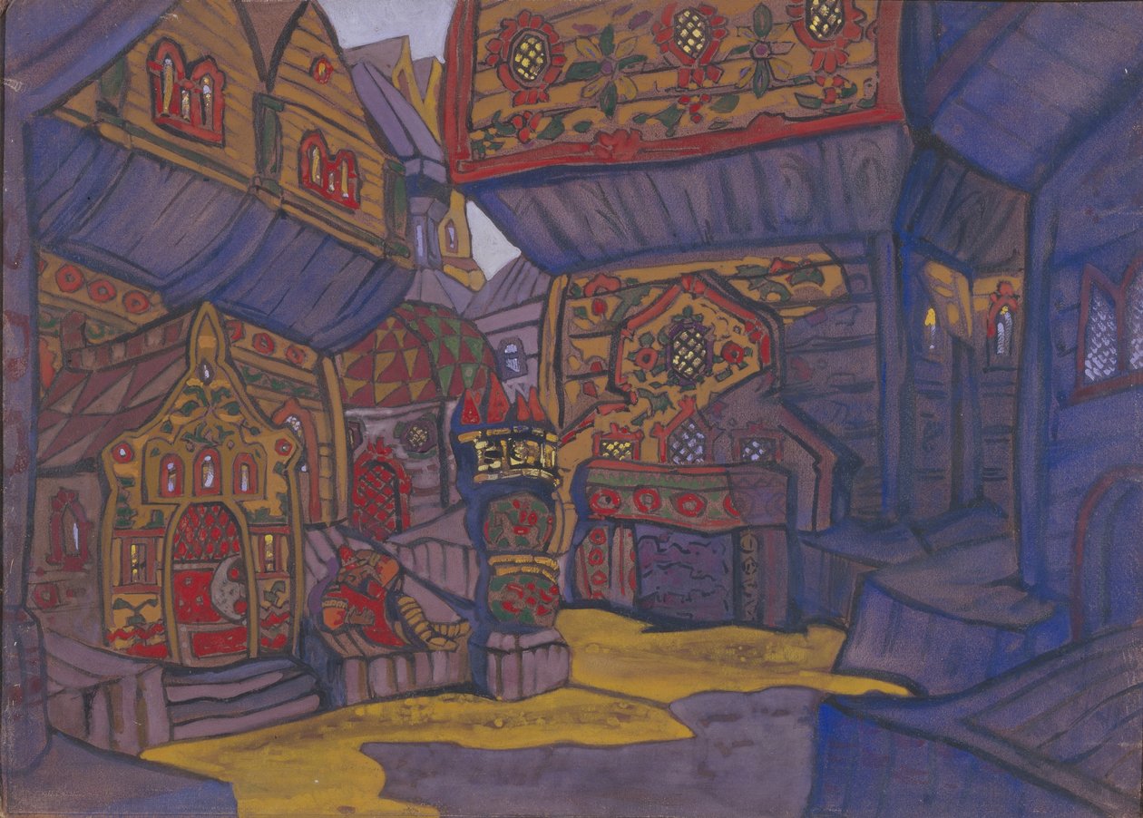 Prins Vladimir Galitskys hov. Scenografi för operan Prince Igor av A. Borodin, 1914 av Nikolai Konstantinowitsch Roerich