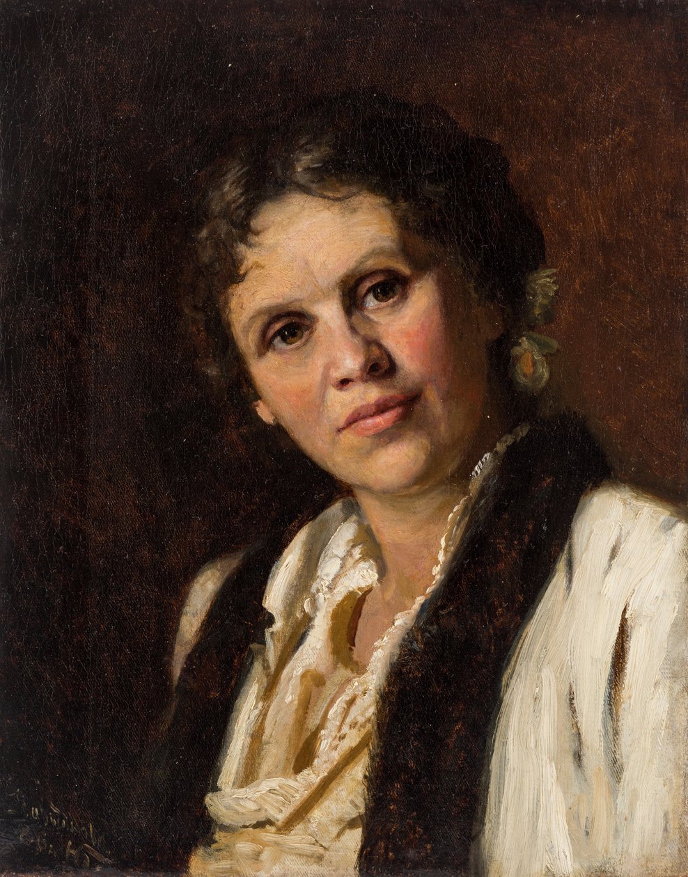 Sofia Koovchinnikova, paintre russe - Porträtt av Sofia Kuvshinnikova (1847-1907), av Bazhin, Nikolai Nikolaevich (1856-1917). Olja på duk av Nikolai Nikolaevich Bazhin