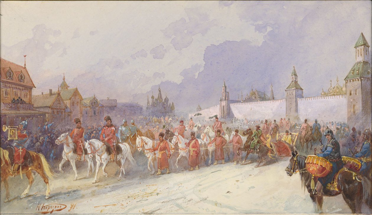 Den tillfångatagna familjen Kuchum Khan tog sig in i Moskva. 1599, 1891. av Nikolai Nikolayevich Karasin