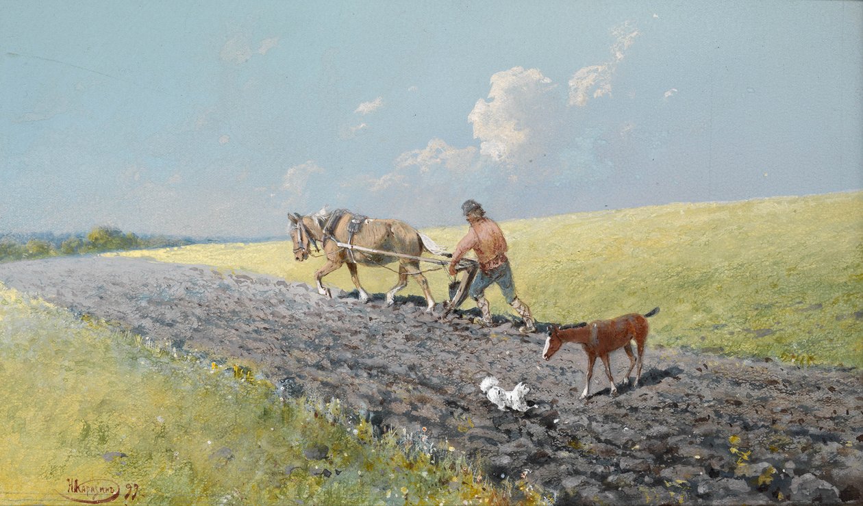 Plöjer åkern, 1899 av Nikolai Nikolayevich Karasin