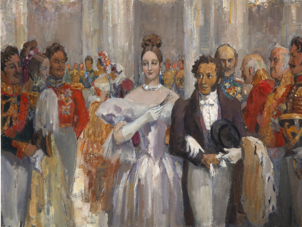 Alexander Pushkin med sin fru på balen. av Nikolai Pavlovich Ulyanov