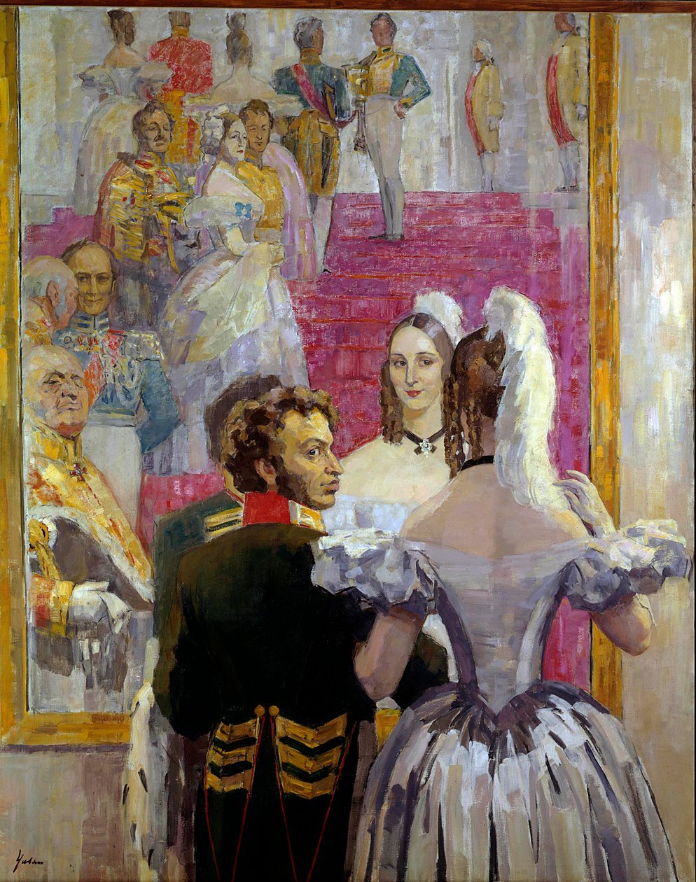 Den ryske poeten Alexander Pushkin (Pushkin) (1799-1837) och hans fru Natalia Gontcharova (Goncharova) vid Anichkof Palace Ball. Målning av Nikolai Pavlovich Ulyanov (Ulyanov) (1875-1949) av Nikolai Pavlovich Ulyanov