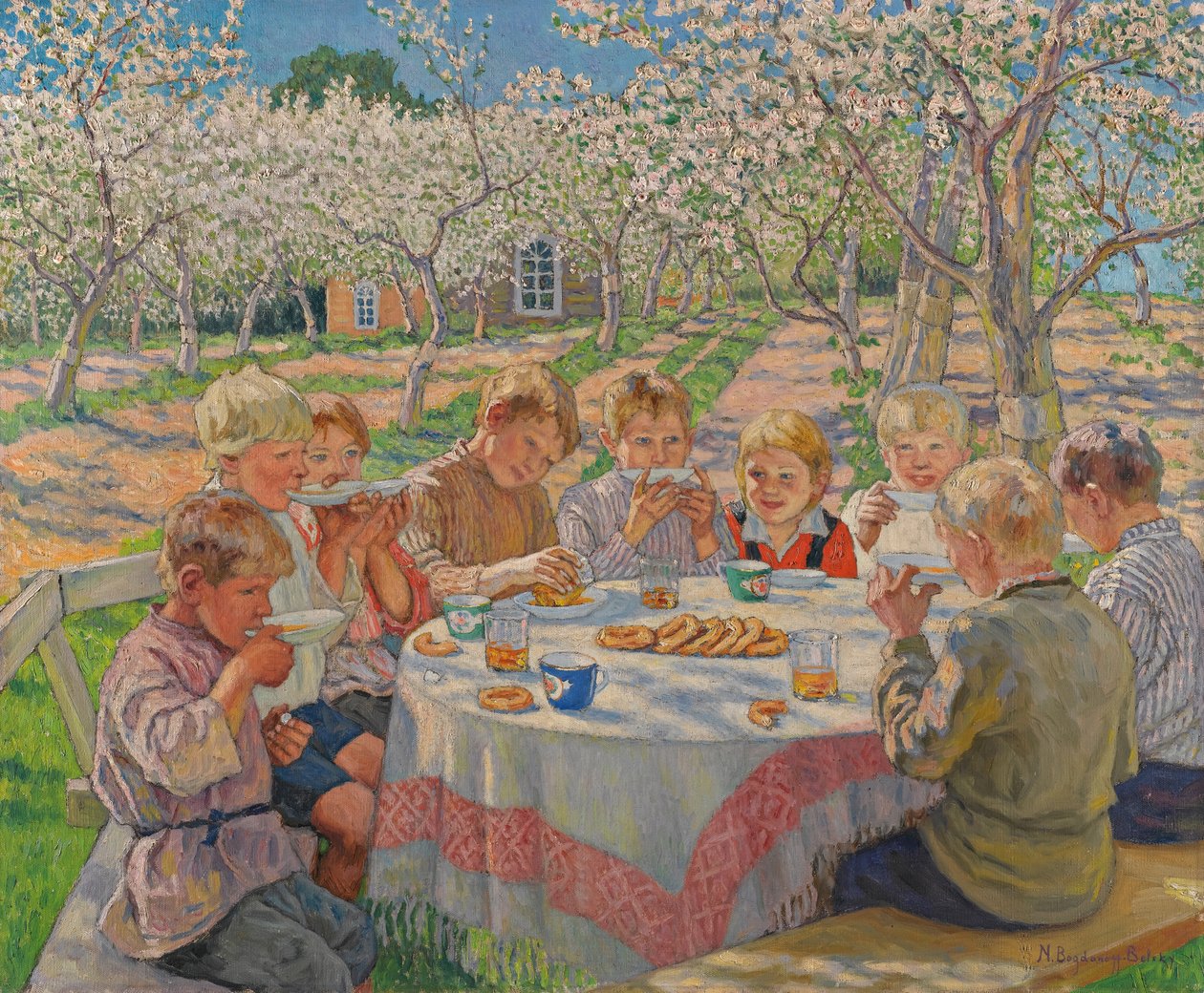 Te I Äppelträdgården. av Nikolai Petrovich Bogdanov Belsky