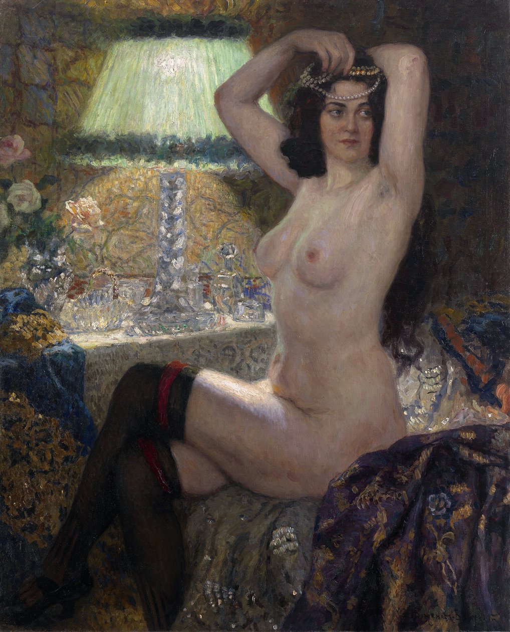 den gröna lampan, 1900-talet (olja på duk) av Nikolai Petrovich Bogdanov Belsky