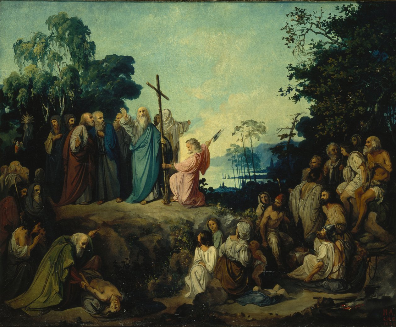 Aposteln Andreas reser ett kors på Kievs höjder, 1848 av Nikolai Petrovich Lomtev