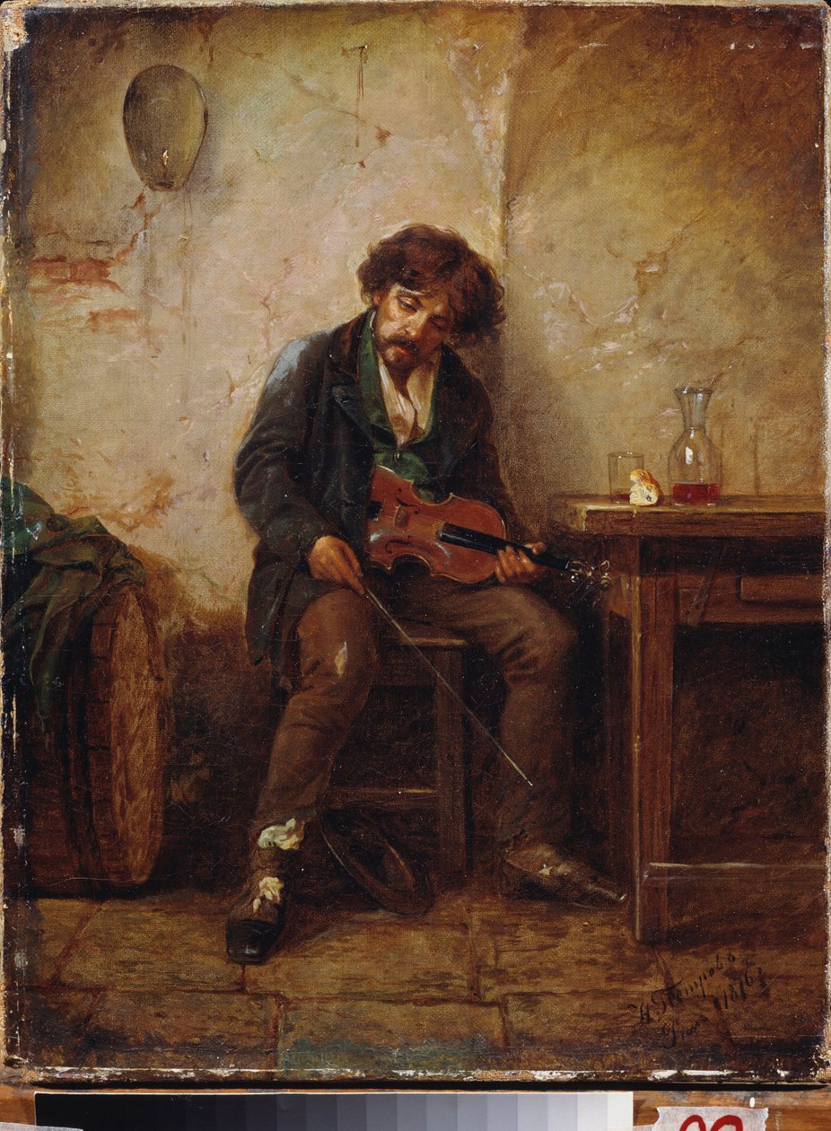 En musiker. Målning av Nikolai Petrovich Petrov (1834-1876), olja på duk av Nikolai Petrovich Petrov