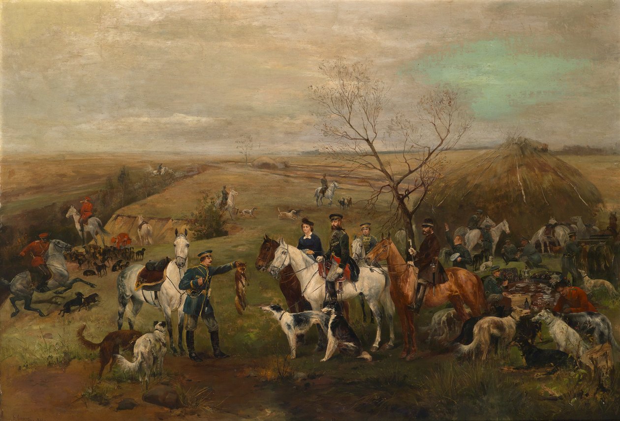 Jaktfest med kejsaren Alexander III och kejsarinnan Maria Feodorovna, 1880-talet av Nikolai Semyonovich Samokish