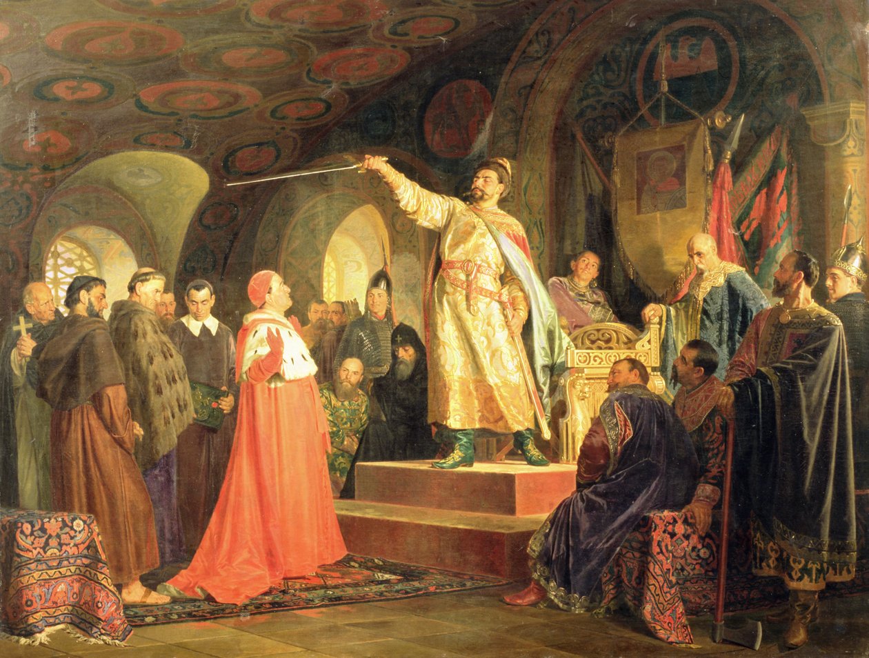 Prins Roman av Halych-Volhynia tar emot påven Innocentius III:s ambassadörer, 1875 av Nikolai Vasilievich Nevrev