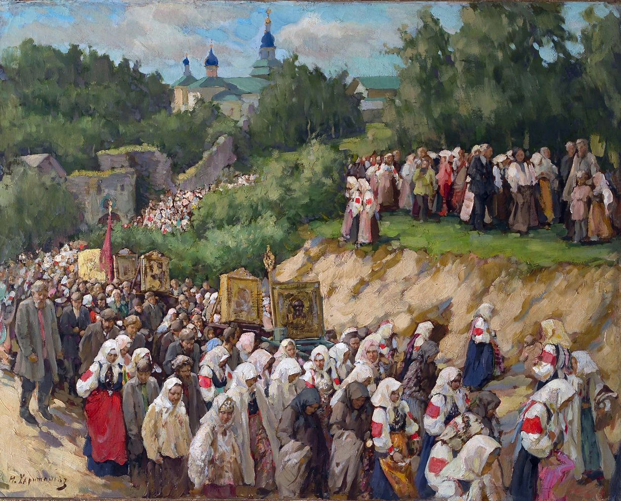 Korsprocession vid Pskovo-Pechersky Dormition-klostret av Nikolai Vasilyevich Kharitonov