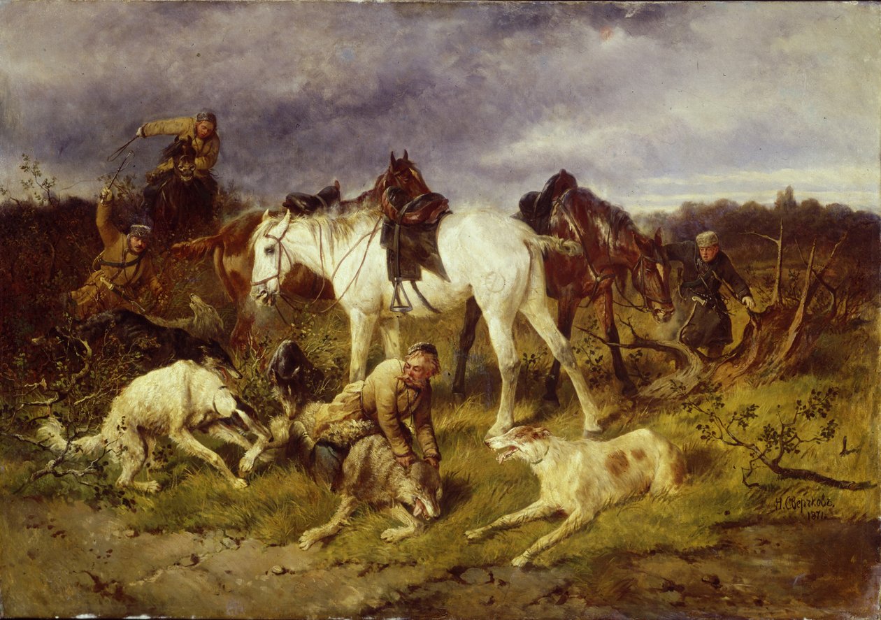 På jakten, 1870-talet av Nikolai Yegorovich Sverchkov