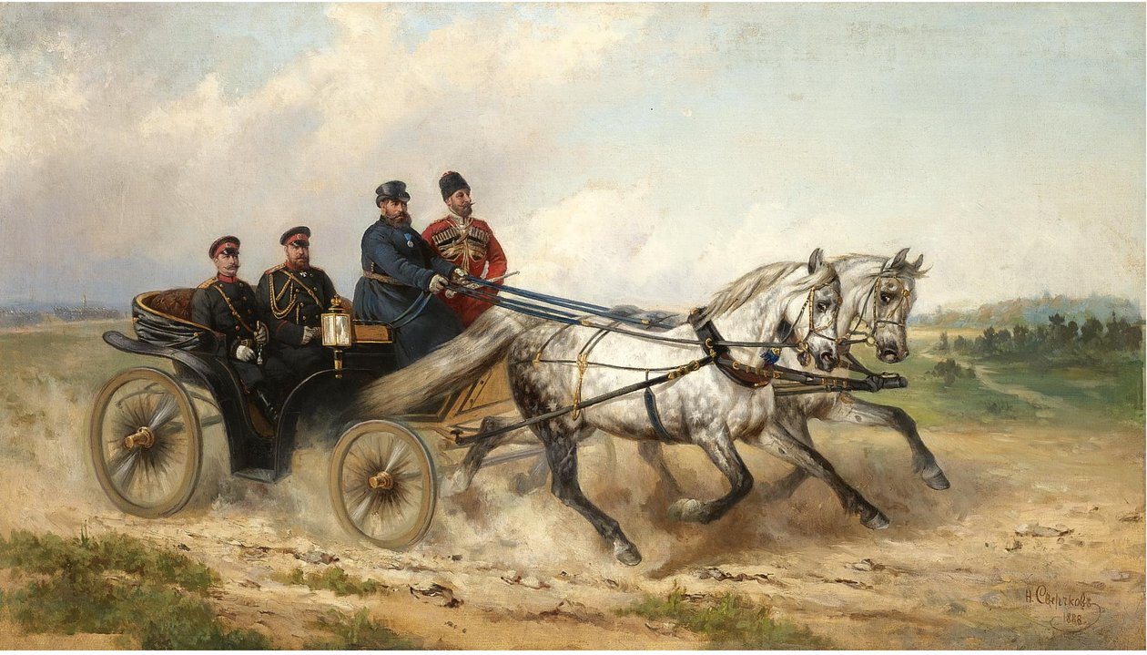 Tsar Alexander III och Kaiser Wilhelm II i en landau, 1888 av Nikolai Yegorovich Sverchkov