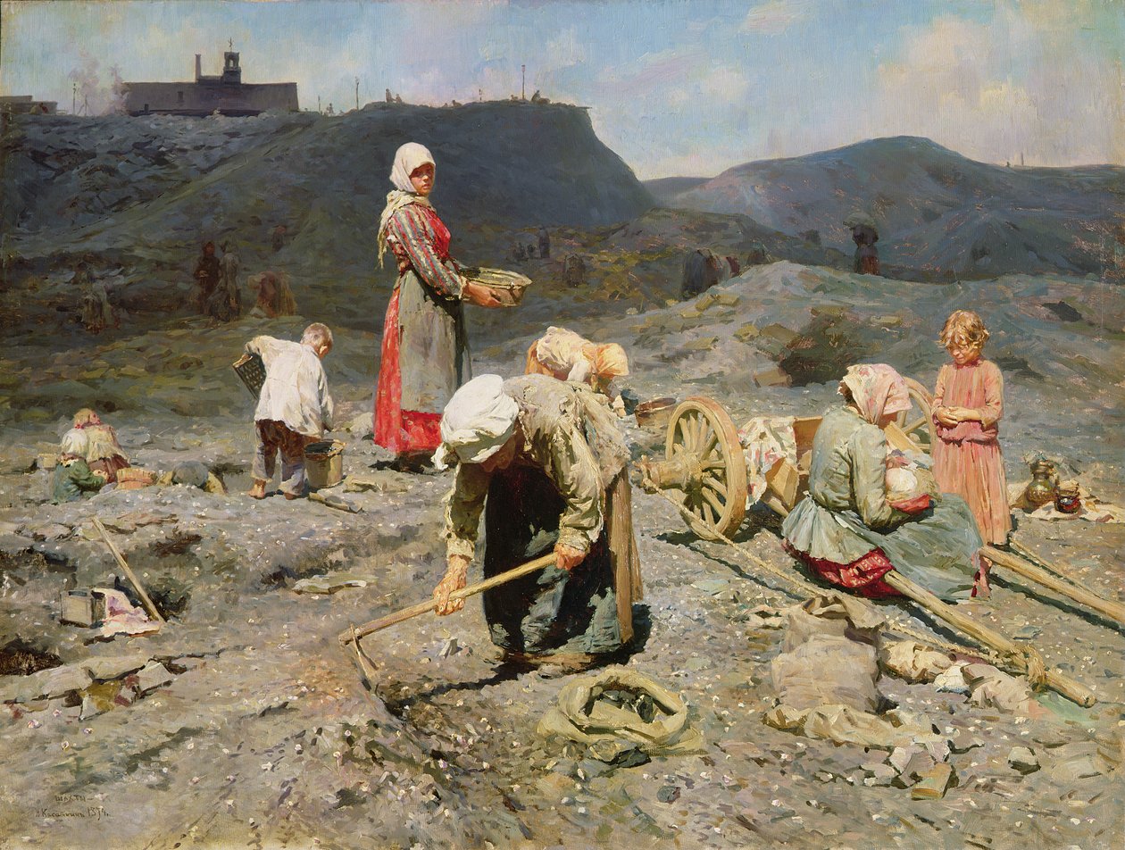 Fattiga människor samlar kol vid en utmattad gruva, 1894 av Nikolaj Alekseevich Kasatkin