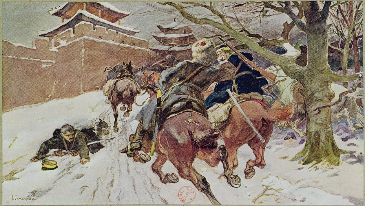 Kavalleriförlovning vid Mukden, 25 februari 1905. 1907 av Nikolaj Semenovic Samokis