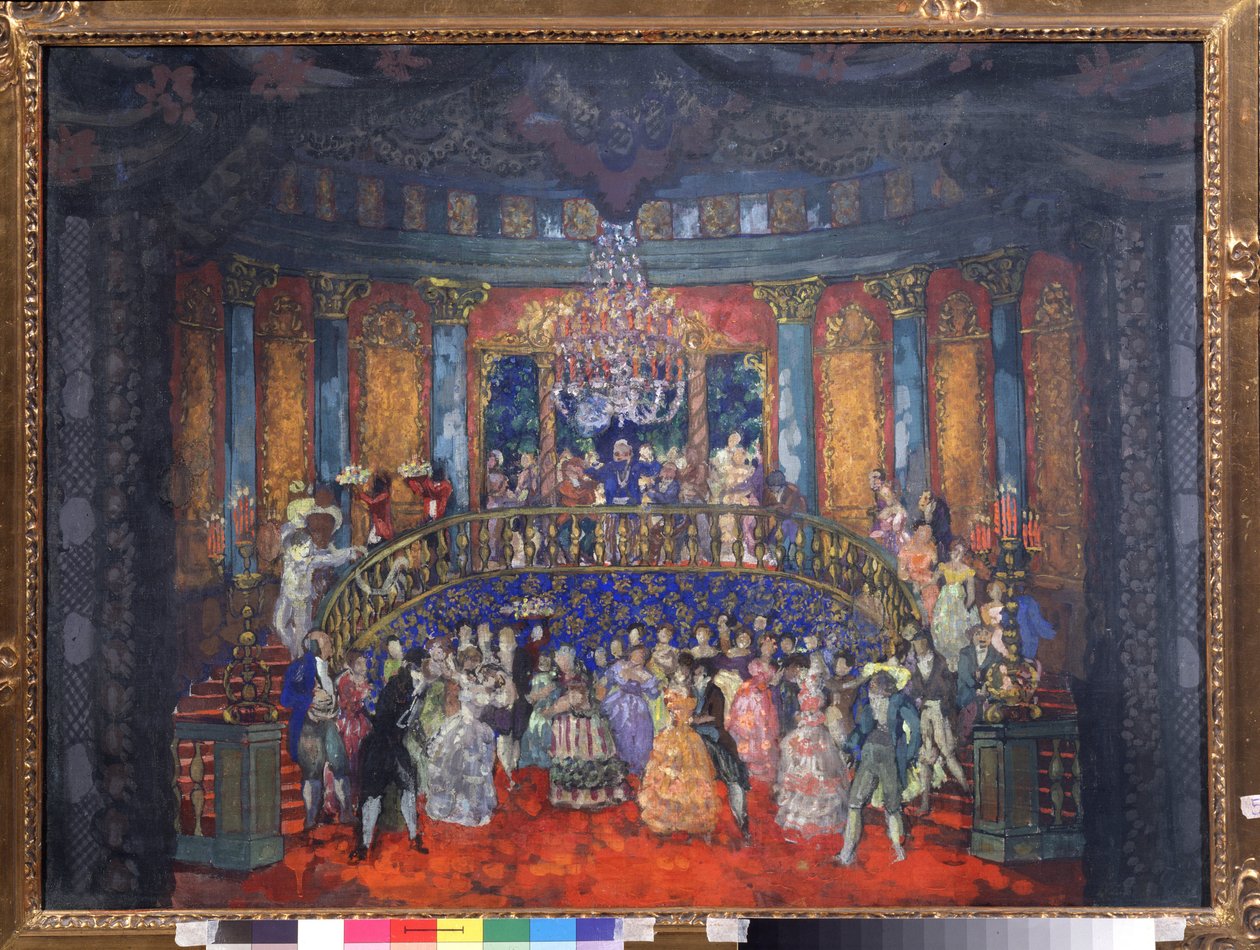 Boll. (Adelssamhällets kväll i ett ryskt palats). Verk av Nikolai Nikolayevich Sapunov (Sapunov) (1880-1912), tempera på kartong av Nikolaj Nikolaevic Sapunov