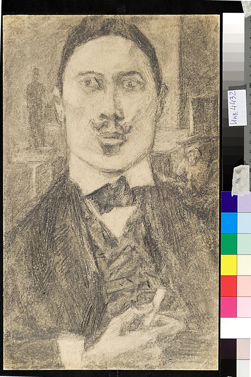 Portrait du painter Nikolai Nikolaevich Sapunov (Sapunov) (1880-1912) - Dessin de Petr Ignatievich Bromirsky (1886-1920) av Nikolaj Nikolaevic Sapunov