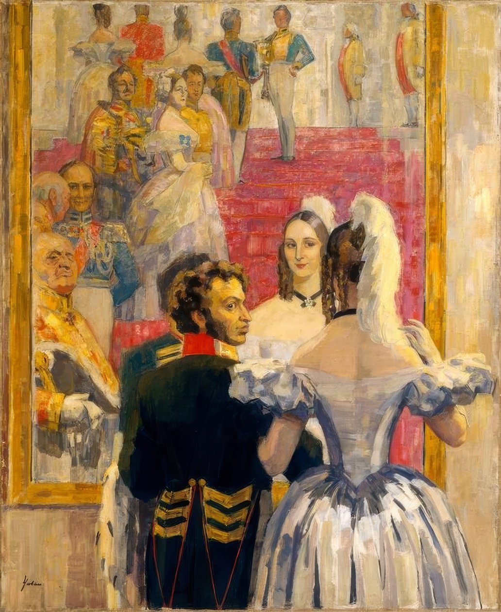Poeten Alexander Pushkin med sin fru i Anitsch av Nikolaj Pawlowitsch Uljanow