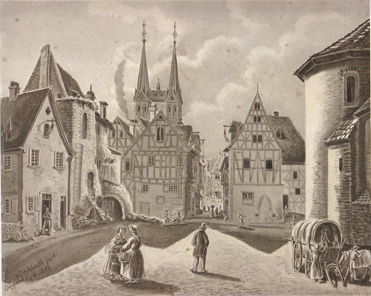 Burgplatz framför valslottet i Boppard omkring 1853 av Nikolaus Schlad