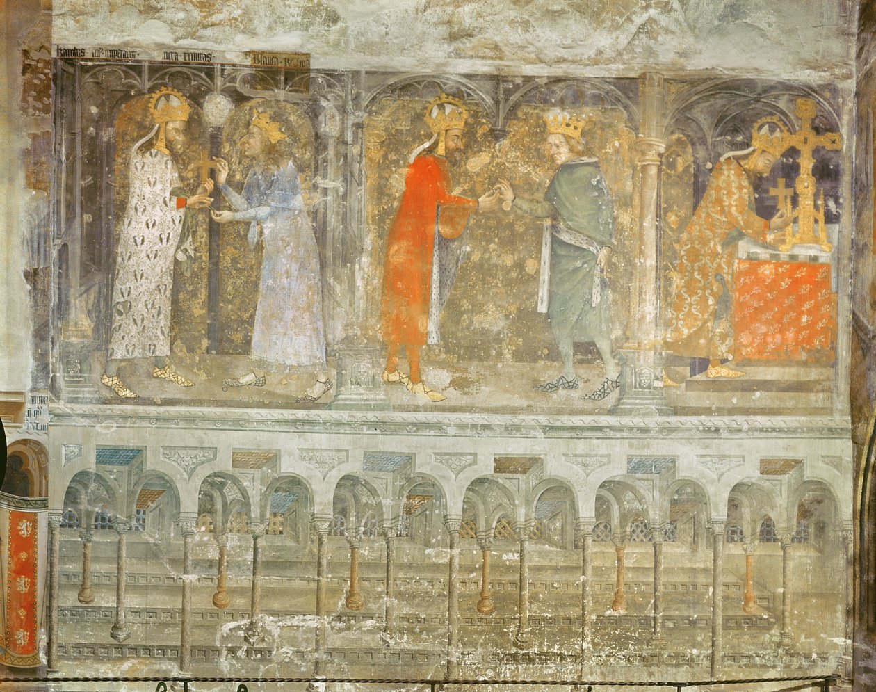 Den heliga romerska kejsaren Karl IV (1316-78) tar emot en tagg från Kristi krona av Jean II (1319-64) Le Bon, från Vår Fru kapell, ca 1357 (se även 204541 och 397961). av Nikolaus Wurmser