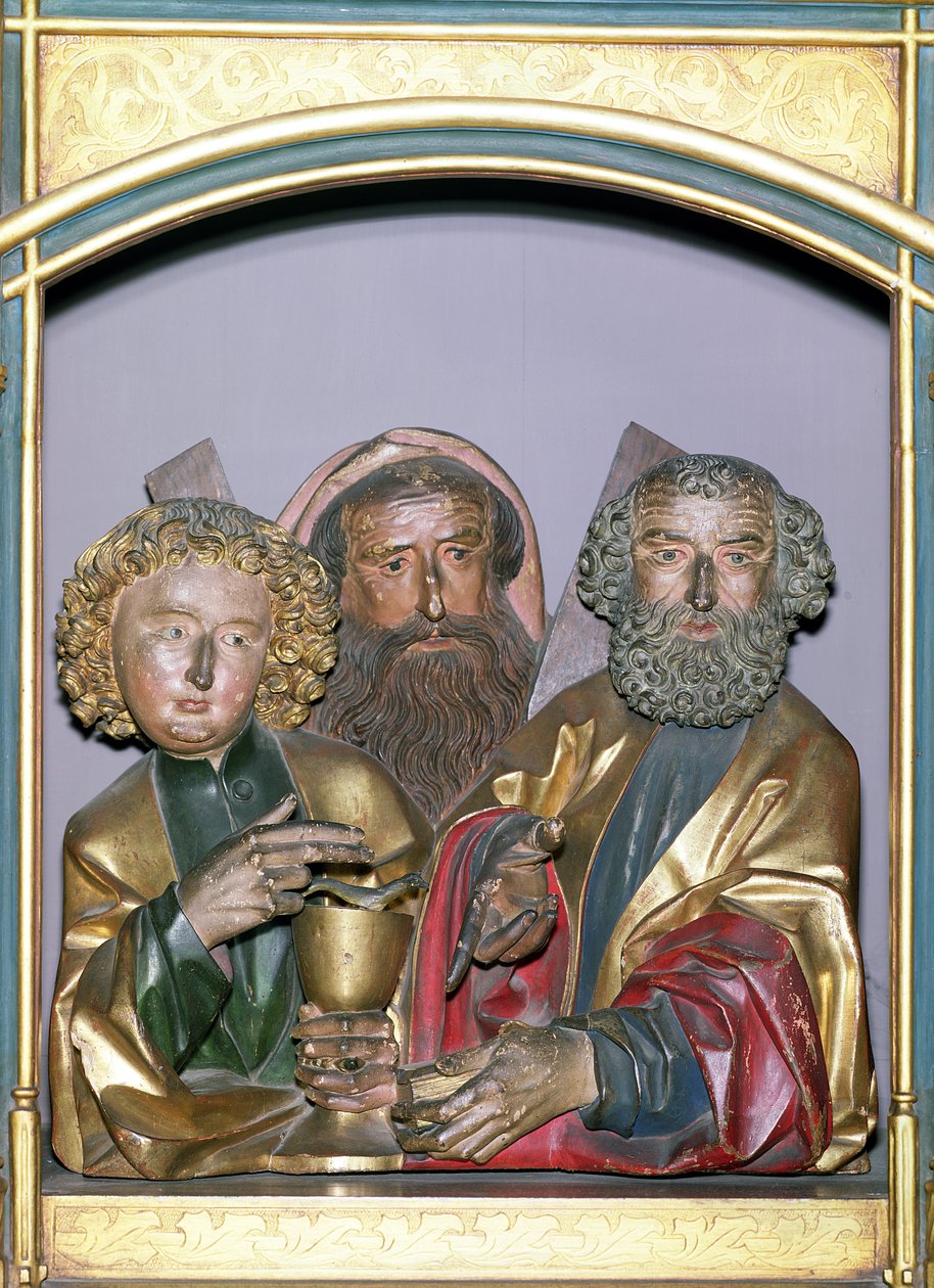 Träsniderier av SS. John, Andrew och Peter, från predella av Isenheim altartavla, ca 1490 (målat trä) av Nikolaus Hagenauer