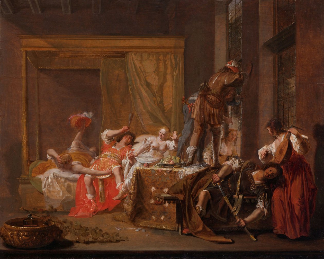 Scen från Messalinas och Gaius Sillius bröllop, c.1645-c.1650 (olja på panel) av Nikolaus Knüpfer
