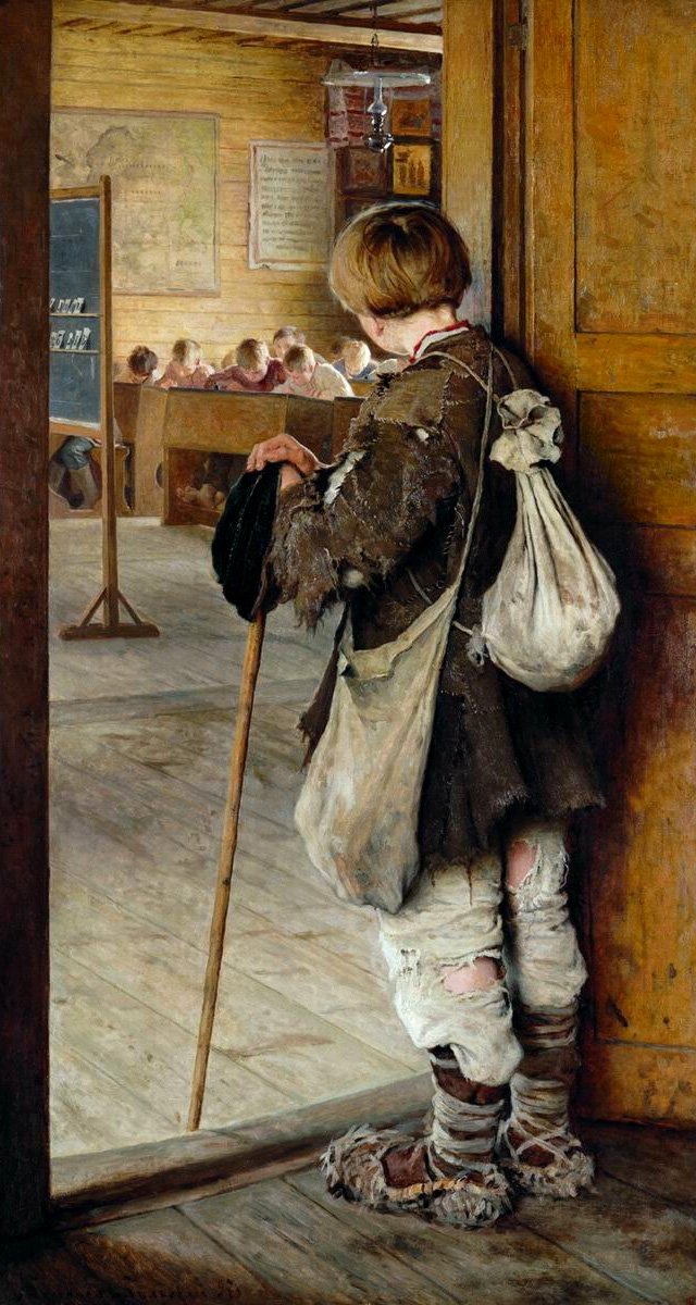    At school doors av Nikolay Bogdanov Belsky