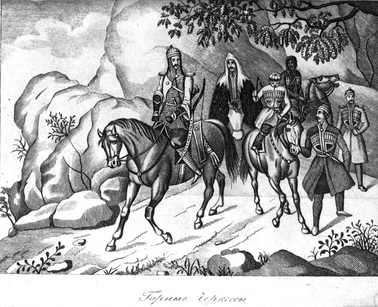 Mountain Cherkes från bok från boken Kaukasus och dess berg bor i deras moderna skick av Nikolay Danilevsky