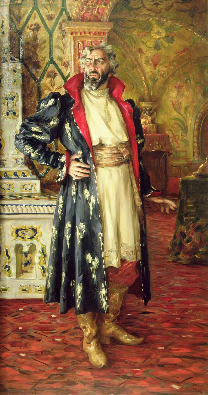 Porträtt av Feodor Chaliapin (1873-1938) som Boris Godunov (1551-1605) 1916 av Nikolay Vassilyevich Kharitonov