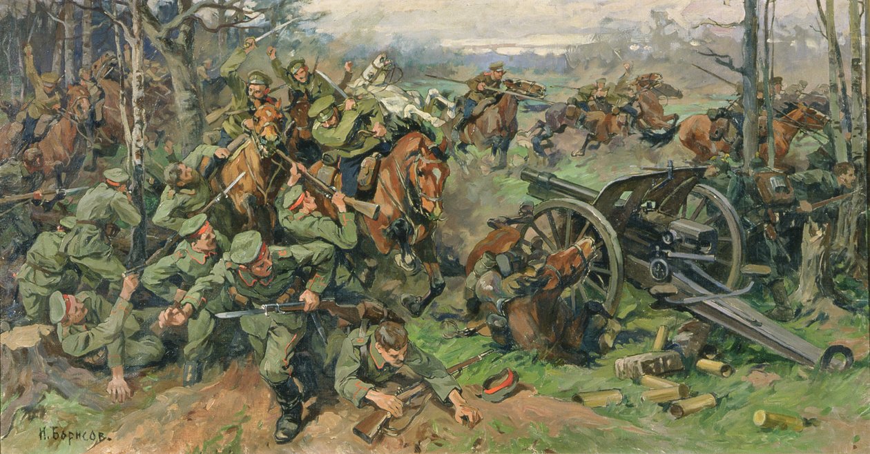Det ryska kavalleriet attackerar det tyska artilleriet 1915 av Nikolay Yakovlevich Borisov