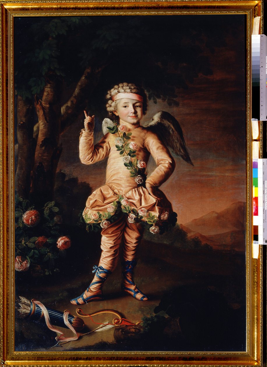 Porträtt av Ivan Yakimov en Cupidon (Porträtt av Ivan Yakimov med Amor). Peinture de Nikolai Ivanovich Argunov (Argounov) (1771-april 1829). Huile sir toile av Nikolay Ivanovich Argunov