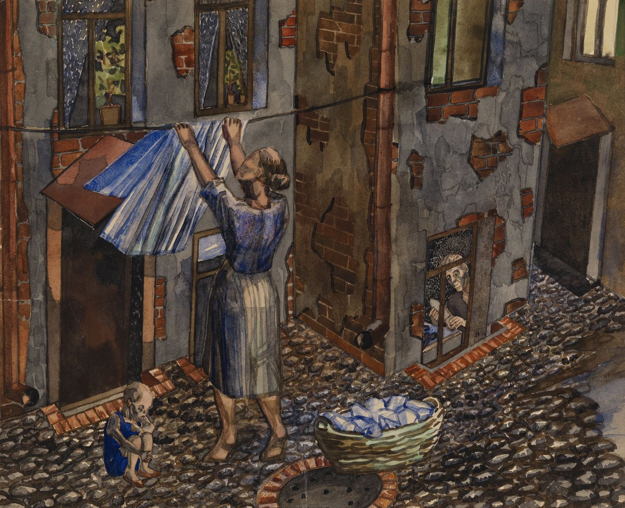 The Old Court - Verk av Nikolai Ivanovich Evgrafov (1904-1941), akvarell och tusch på papper (27,5x33,5 cm) av Nikolay Ivanovich Evgrafov