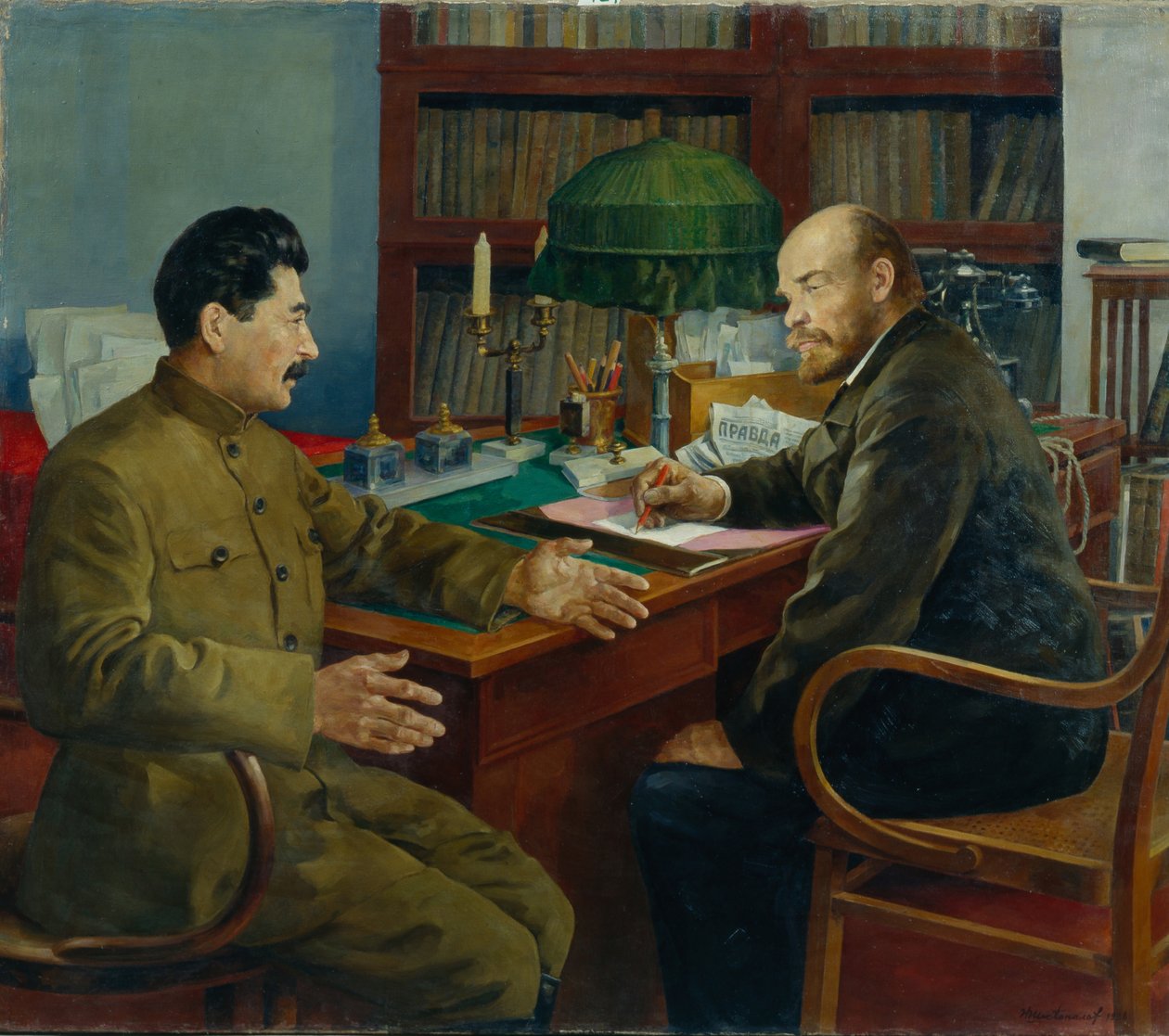 Lenin och Stalin, 1938 av Nikolay Ivanovich Shestopalov
