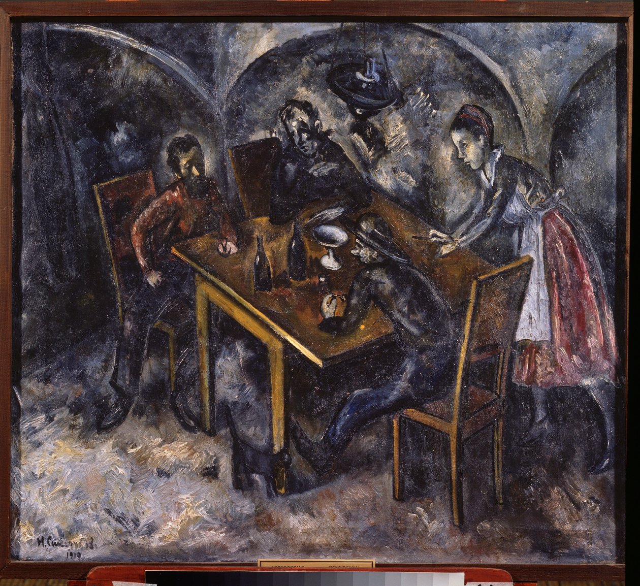 In a tavern (In a tavern) - Målning av Nikolai Vladimirovich Sinezubov (Nicolas Sinezouboff) (1891-1956), olja på duk av Nikolay Vladimirovic Sinezubov
