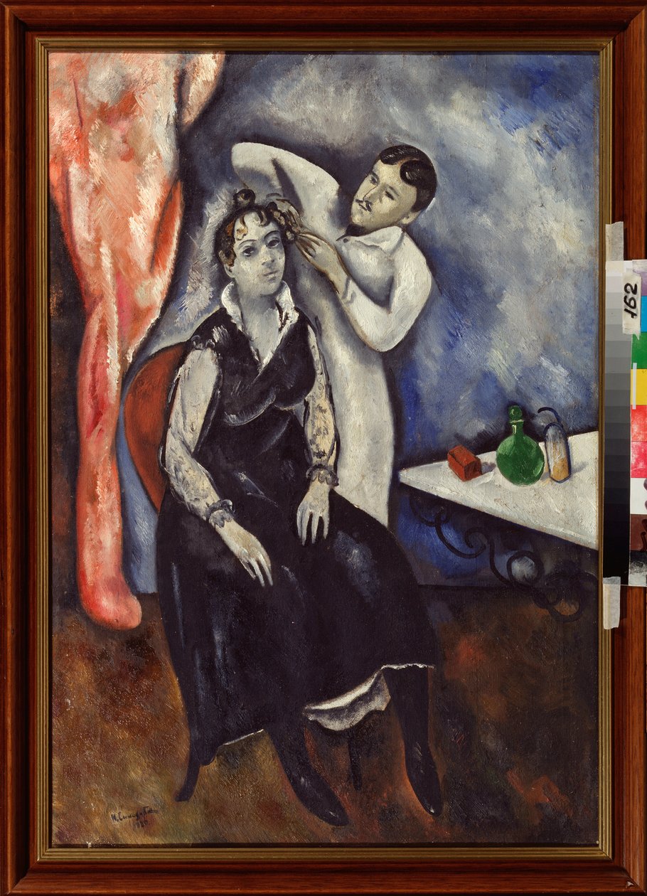The Hairdresser (Hairdresser) - Målning av Nikolai Vladimirovich Sinezubov (Nicolas Sinezouboff) (1891-1956), olja på duk av Nikolay Vladimirovic Sinezubov