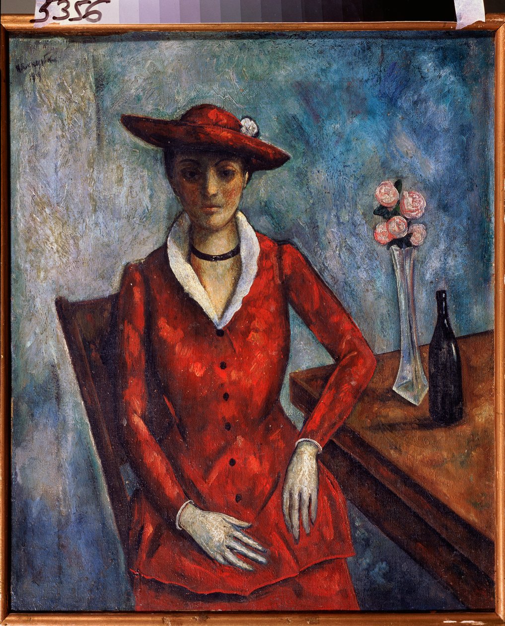 En kvinna i rött - Målning av Nikolai Vladimirovich Sinezubov (Nicolas Sinezuboff) (1891-1956), olja på duk av Nikolay Vladimirovic Sinezubov