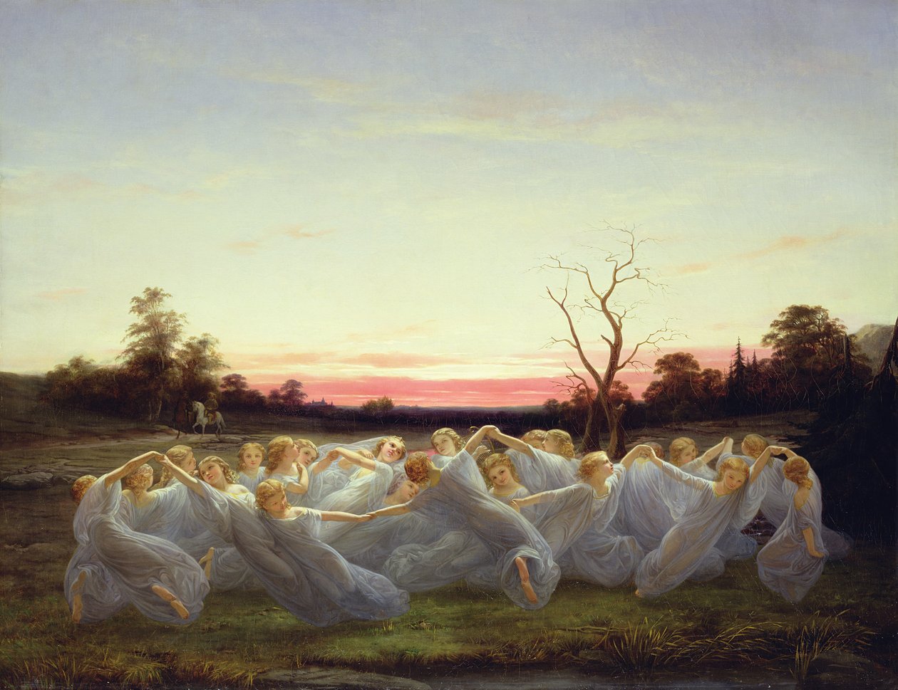 Ängens älvor, 1850 olja på duk av Nils Blommer