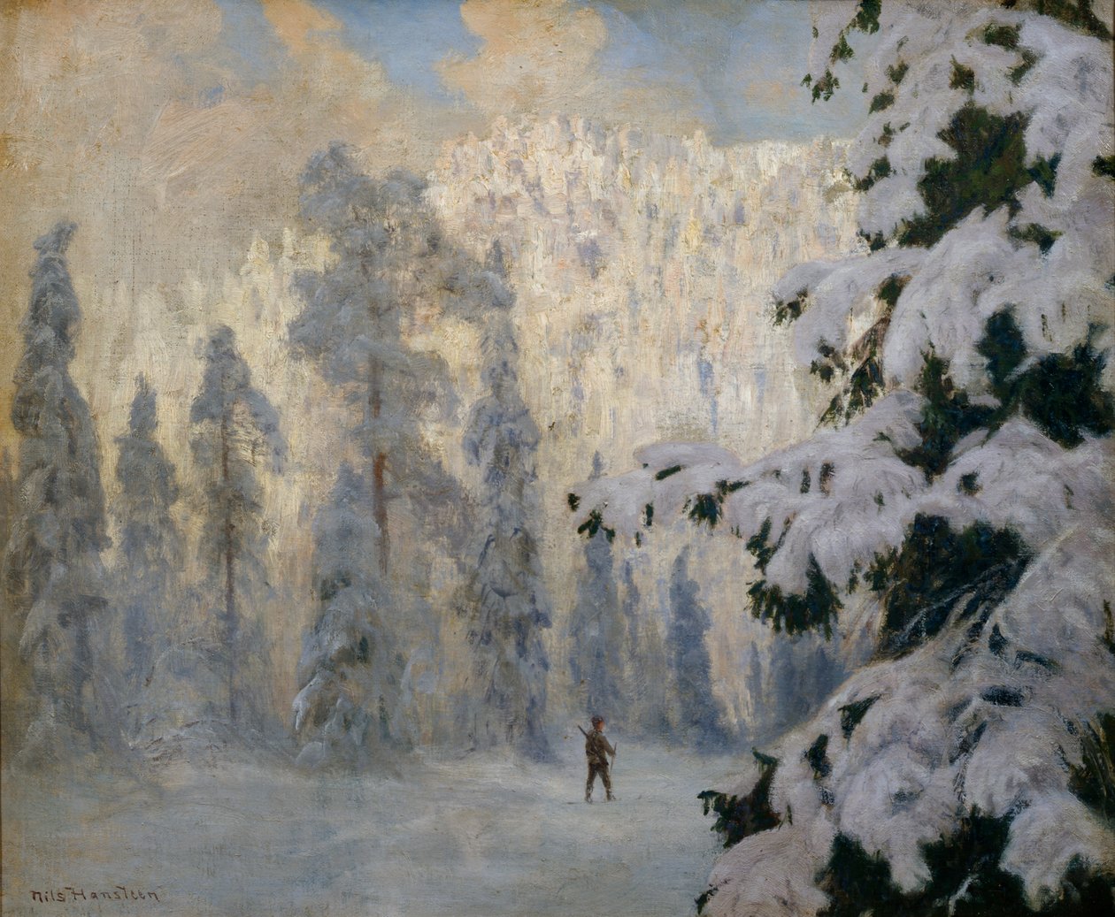 Hunter Skiing (olja på duk) av Nils Hansteen