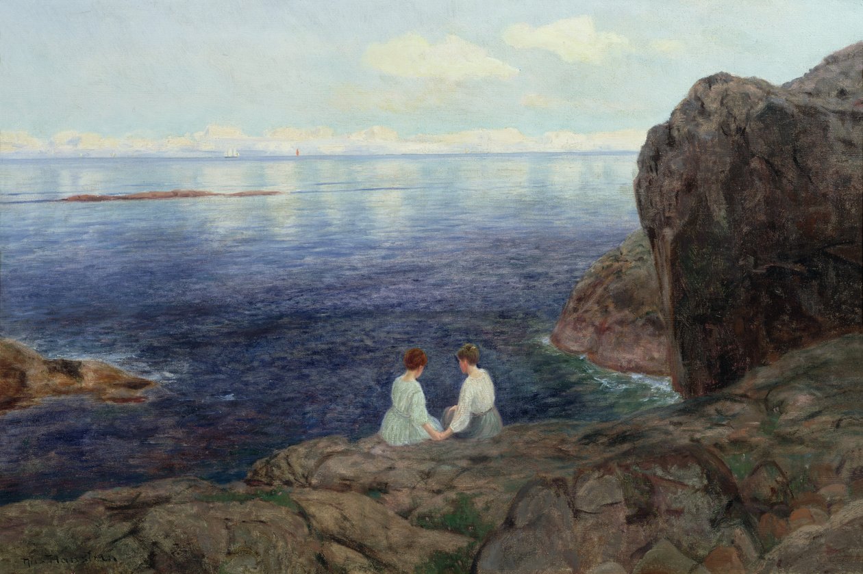 Lugn sommarkväll på norska kusten (olja på duk) av Nils Hansteen
