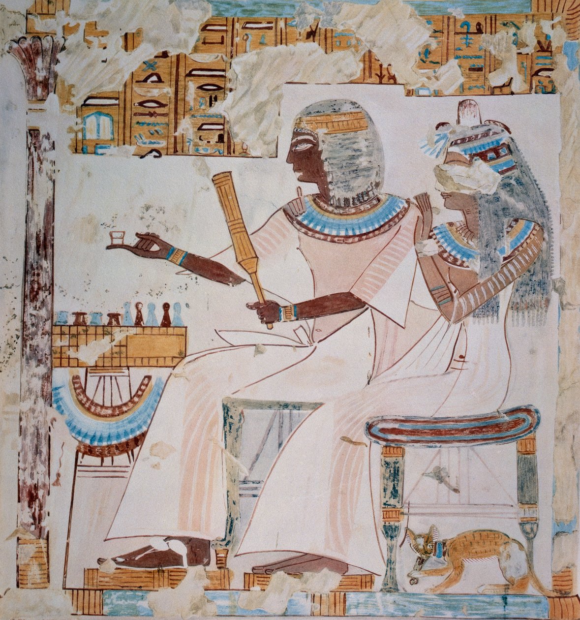 Neferrompet och hans fru spelar schack, kopia av en fresk från Neferrompets grav i Thebe, daterad till Ramses II:s tid, plansch från Ancient Egyptian Paintings, av Nina Davies av Nina de Garis Davies
