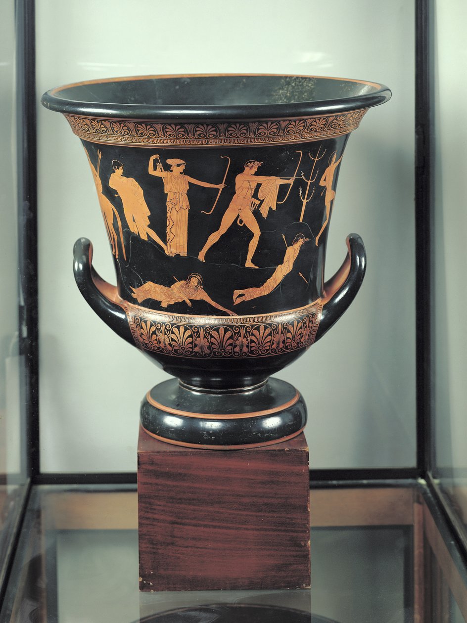 Attic röd-figur calyx-krater som visar döden av niobids, c.460-50 f.Kr. (keramik) (se även 92576-77) av Niobid Painter