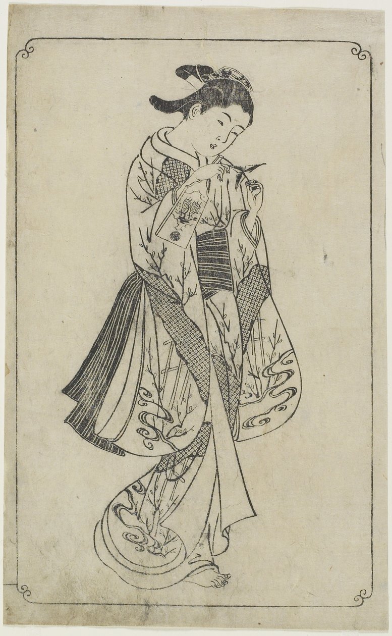 (Kurtisan som håller en slagpjäs), 1739 av Nishikawa Sukenobu