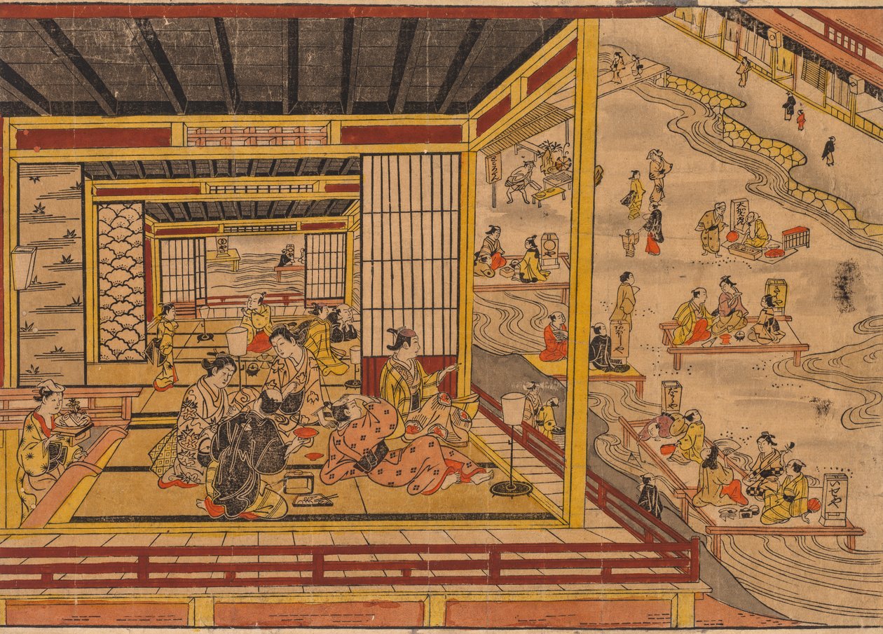 Tea House bredvid Kamo River i Kyoto av Nishimura Shigenaga